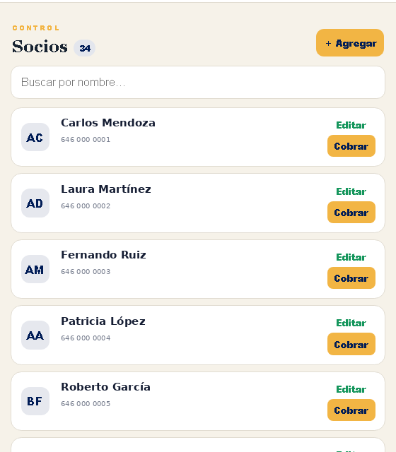 Pantalla de socios
